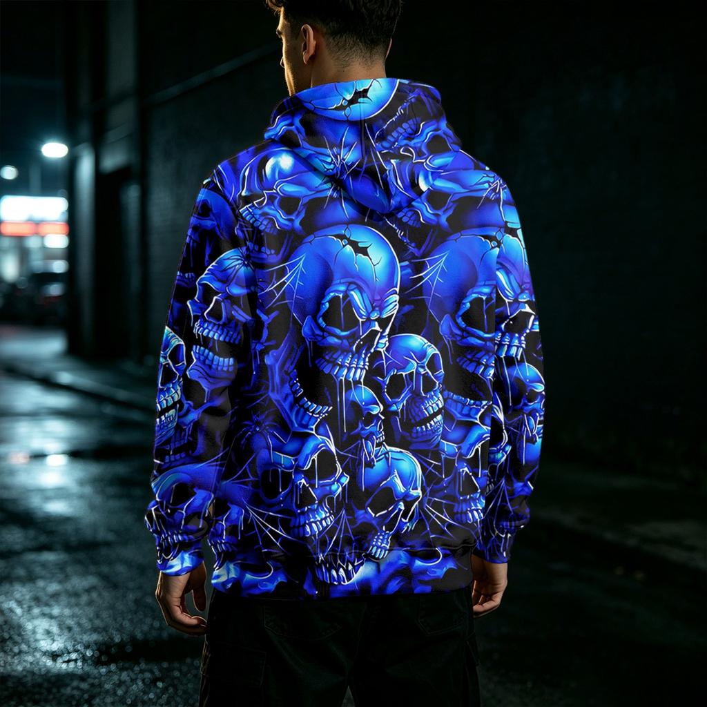 Men's Loose Fit Casual Hoodie with Pocket , Drawstring and Printed Pattern