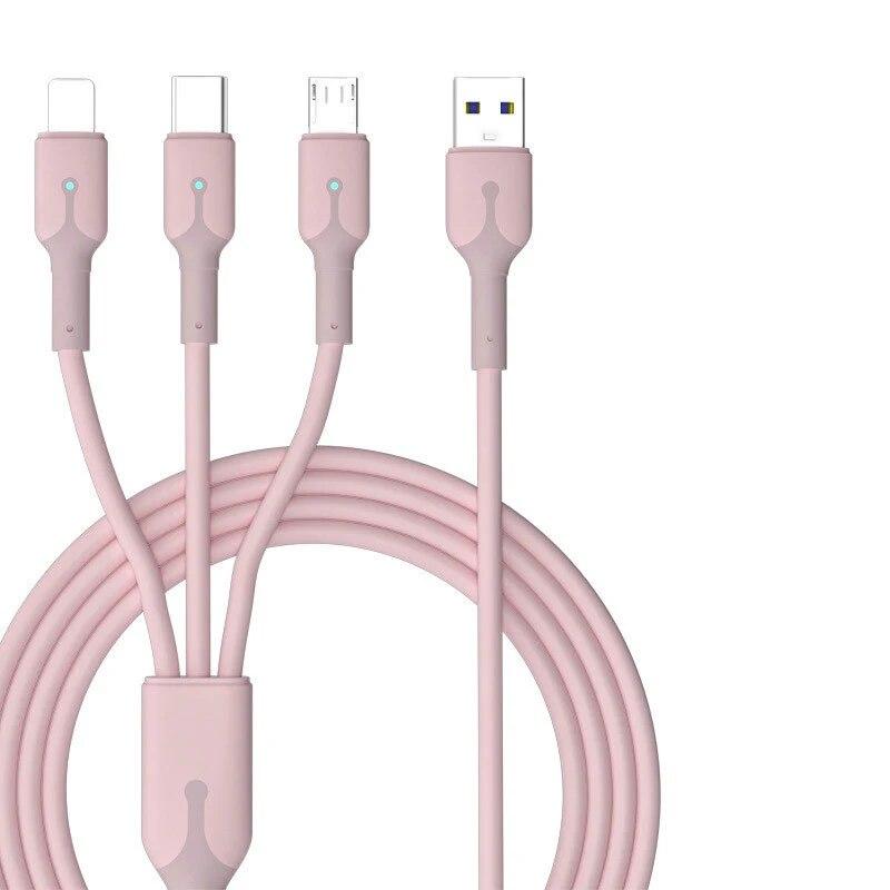 

3 в 1 мобильный телефон 5A сверхбыстрая зарядка USB Type-C кабель для зарядки для iPhone, Xiaomi, Android, Huawei Vivo кабель для зарядки 1m розовый