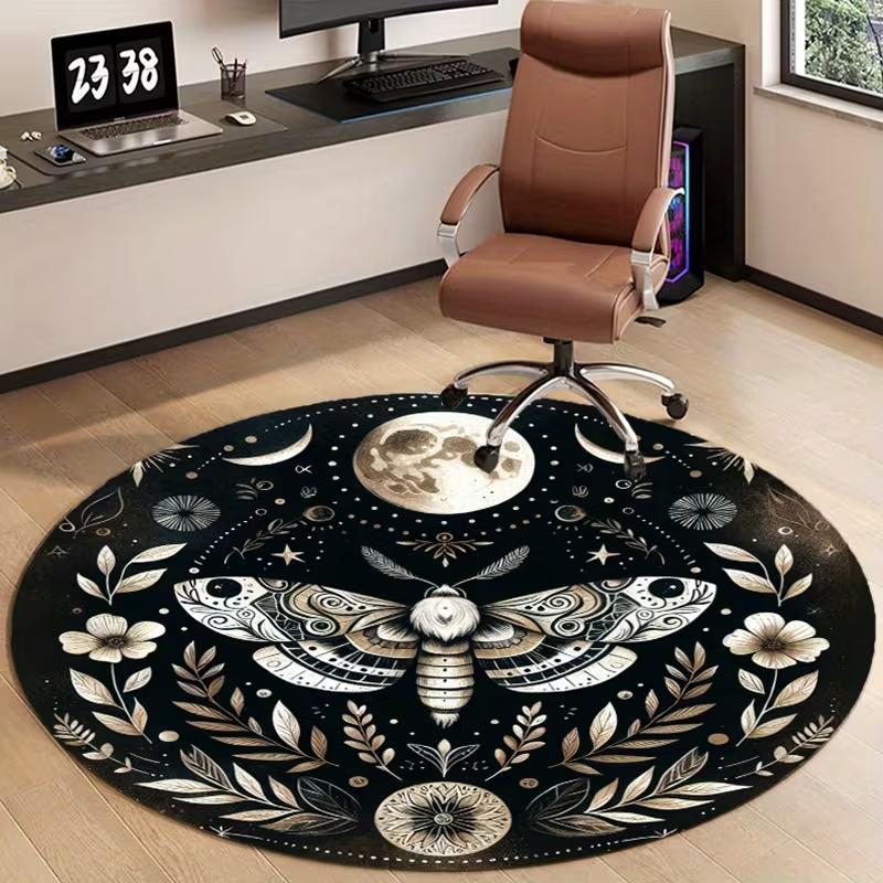 

Celestial Blue Butterfly Moon Phase Round Area Rug Mystical Starry Sky Astrology Mat Soft Non-Slip Boho Carpet for Living Room 80cm x 80cm