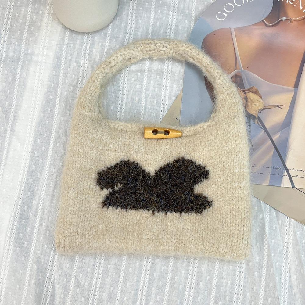 Horn Button Knitted Handbag Flower Phone Bag Casual Knitted Wrist Bag  Travel