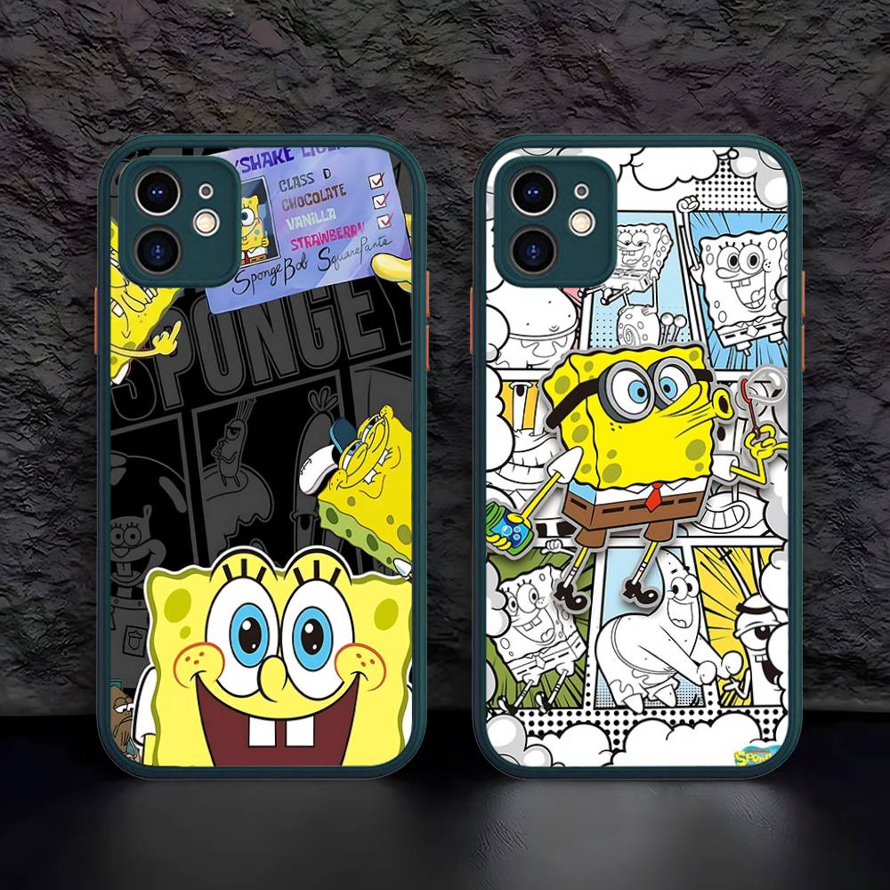 Cartoon Cute S-SpongeBob Anime Phone Case For IPhone 11 12 13 14 15 16 Pro Plus X XS MAX Matte Bumper Shockproof Cover