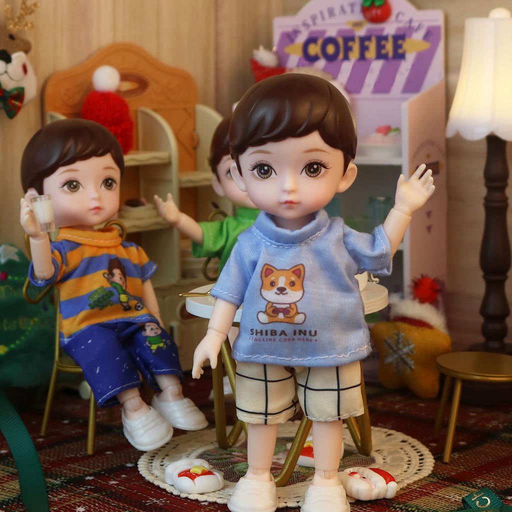 One Piece 6 Inches Cute Baby Dolls, Boy Model 13 Movable Joints Plastic Painted Eyes, For Children Girl Birthday Gift Toys