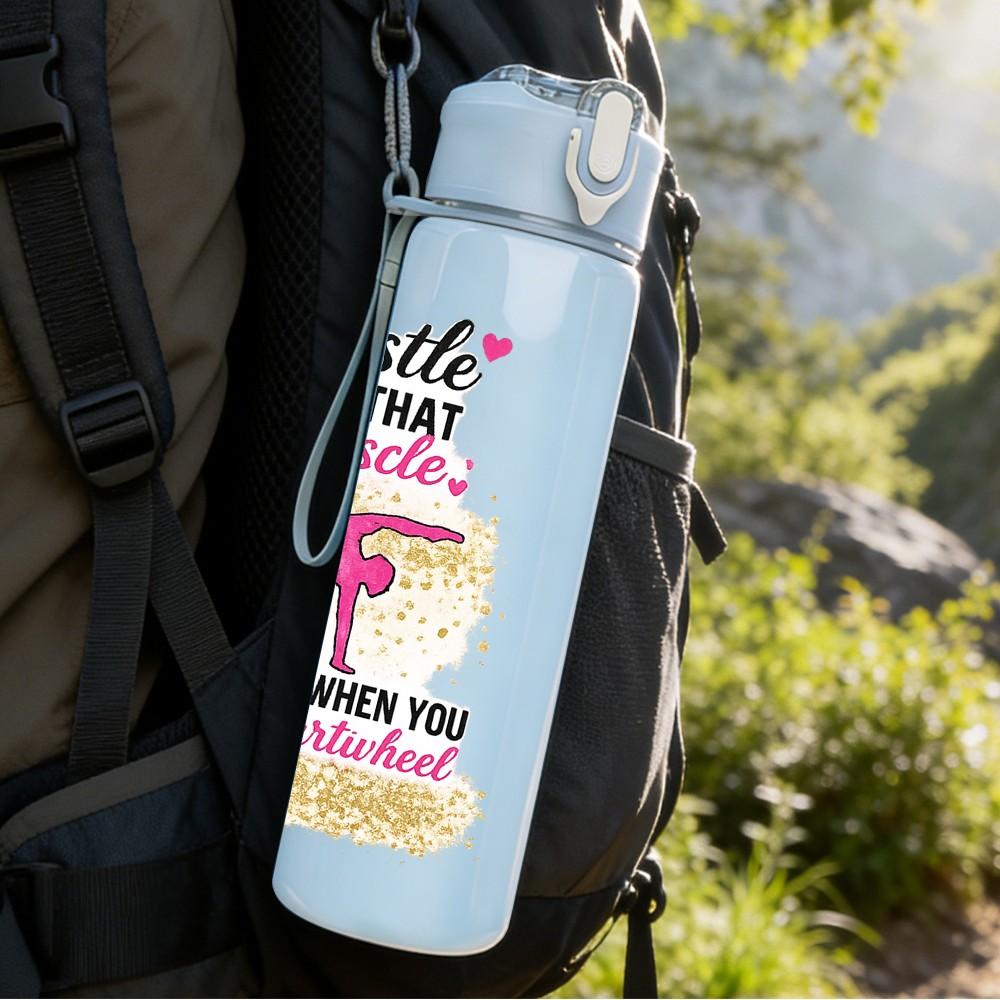1PC Hustle Fitness Workout Girl Quote Print 750ml Color Plastic Sports Water Bottle Leakproof Flip Straw Lid Suitable for Sports Office Home Use