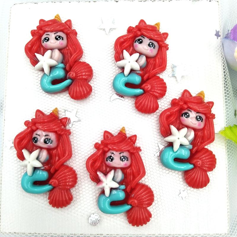 10pcs Mixed Cartoon Princess Mermaidl Flatback Resin Cabochons Embellishments Scrapbook Craft DIY Hair Accessories