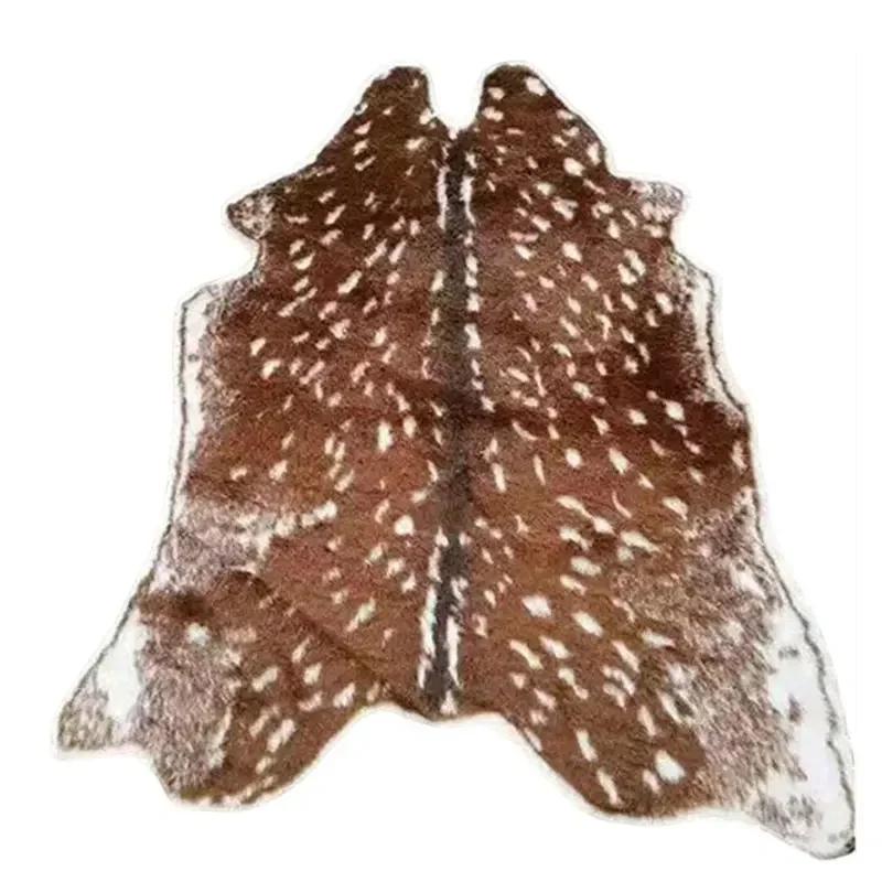

Faux Sika Deer Fur Rugs Imitation Animal Skin Carpet Floor Mat Home Decor Bedroom Bedside Animals Print Mats 110x90cm