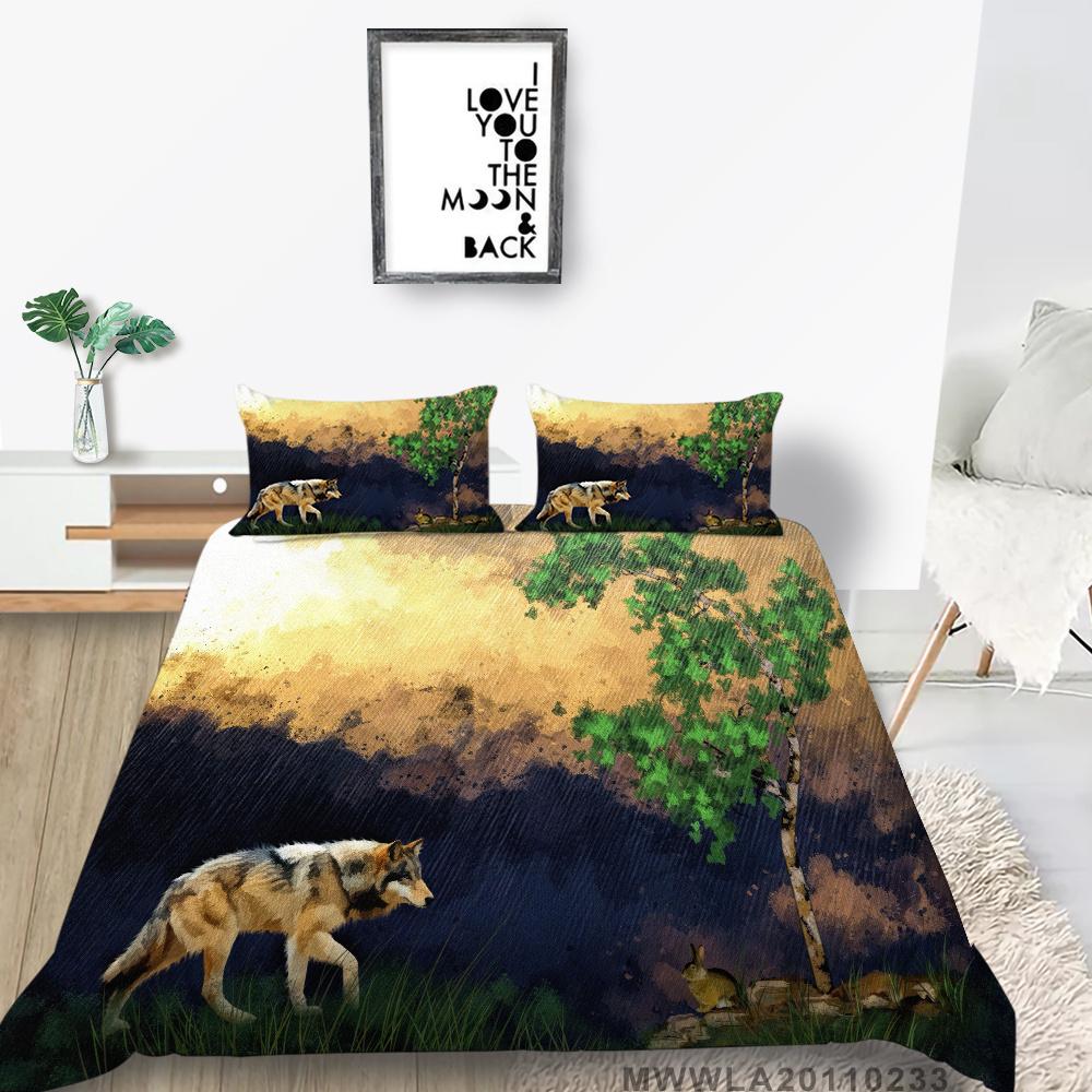 2023 New Style Duvet Cover Set Wolf Pattern Beding Cover Suitsn Polyester Quilt Cover Single Size Bed Set Teens Newly Fashion Bedding Suit