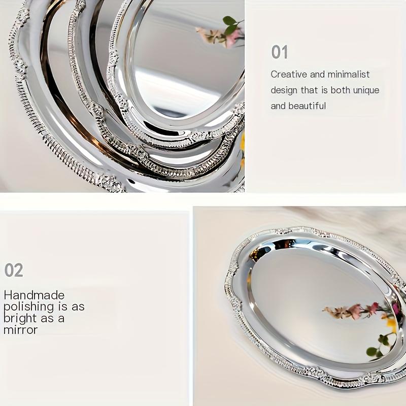 1 st Glänsande Silverpläterad Dekorativ Bricka | Europeisk Smidesjärnsbricka för Hem, Bröllop, Jul och Högtidspartidekorationer (Ej för livsmedelskontakt)