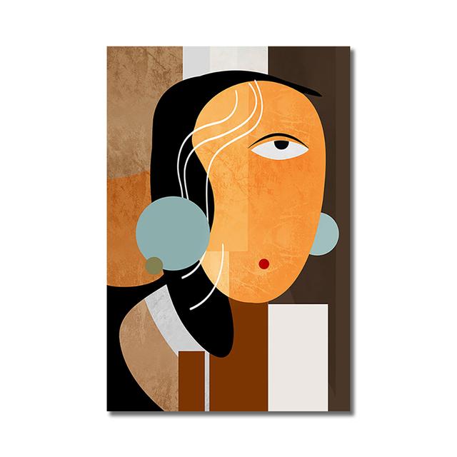 Oljemalerier i Picasso-stil, abstrakte geometriske linjer, kvinnelige ansiktsbilder, plakater og hjemmedekor