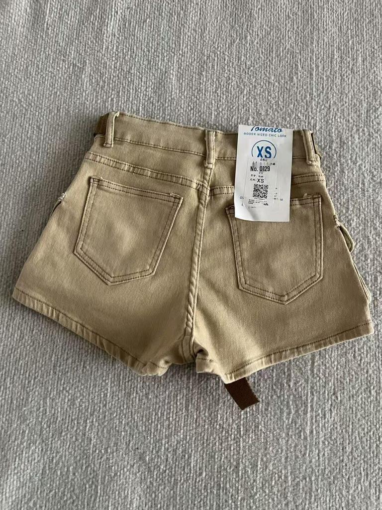 Women's Summer Khaki Denim Shorts - Retro, Loose, Slimming, Versatile, Small Size