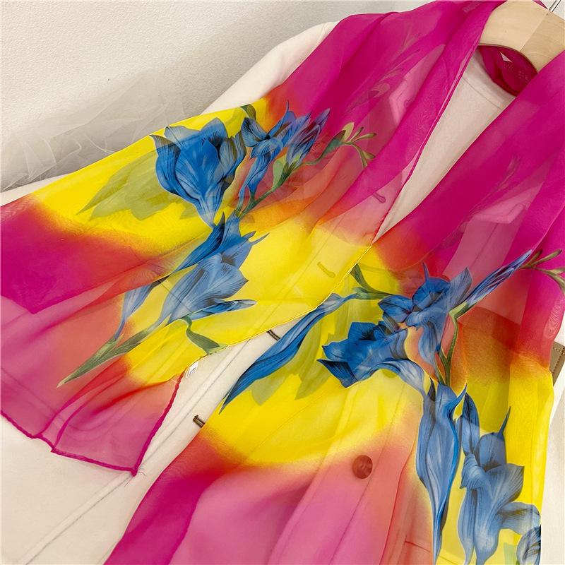 Sciarpa di Seta Chiffon Primavera & Estate: Scialle da donna leggero, stampato e versatile con protezione solare