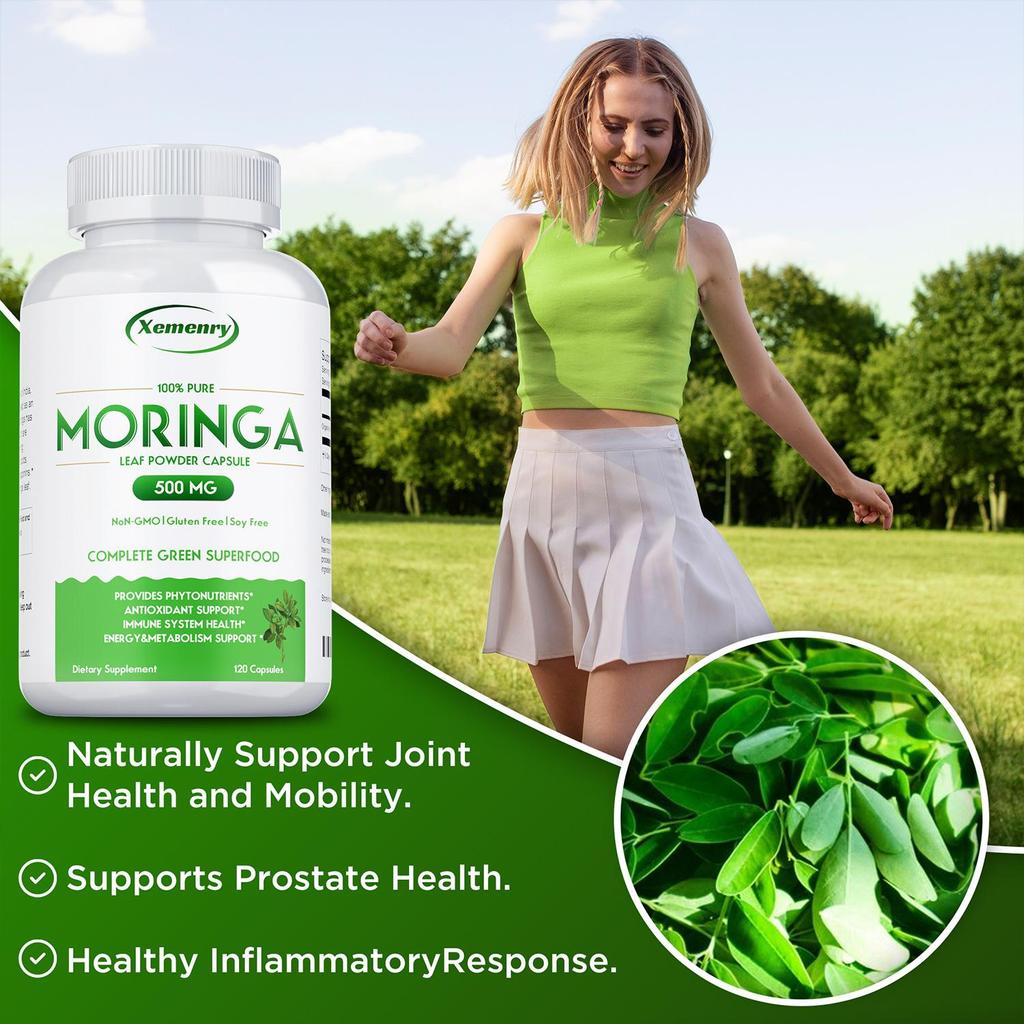 Moringa Leaf Powder Capsules Provide Antioxidant Support and Boost the Immune System. 120 Capsules Per Pack, Each Containing 500mg of Moringa.