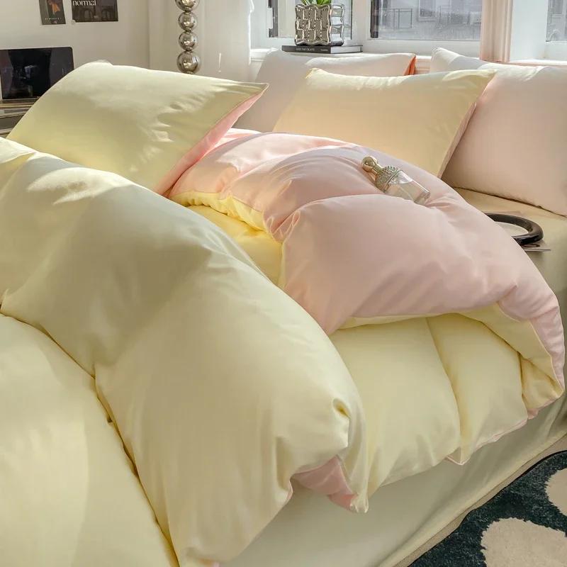 Ins Style Solid Color Duvet Cover Set Washed Cotton Bedclothes Comforter Cover Pillowcase Soft Bedding Sets Quilt Covers 220x240