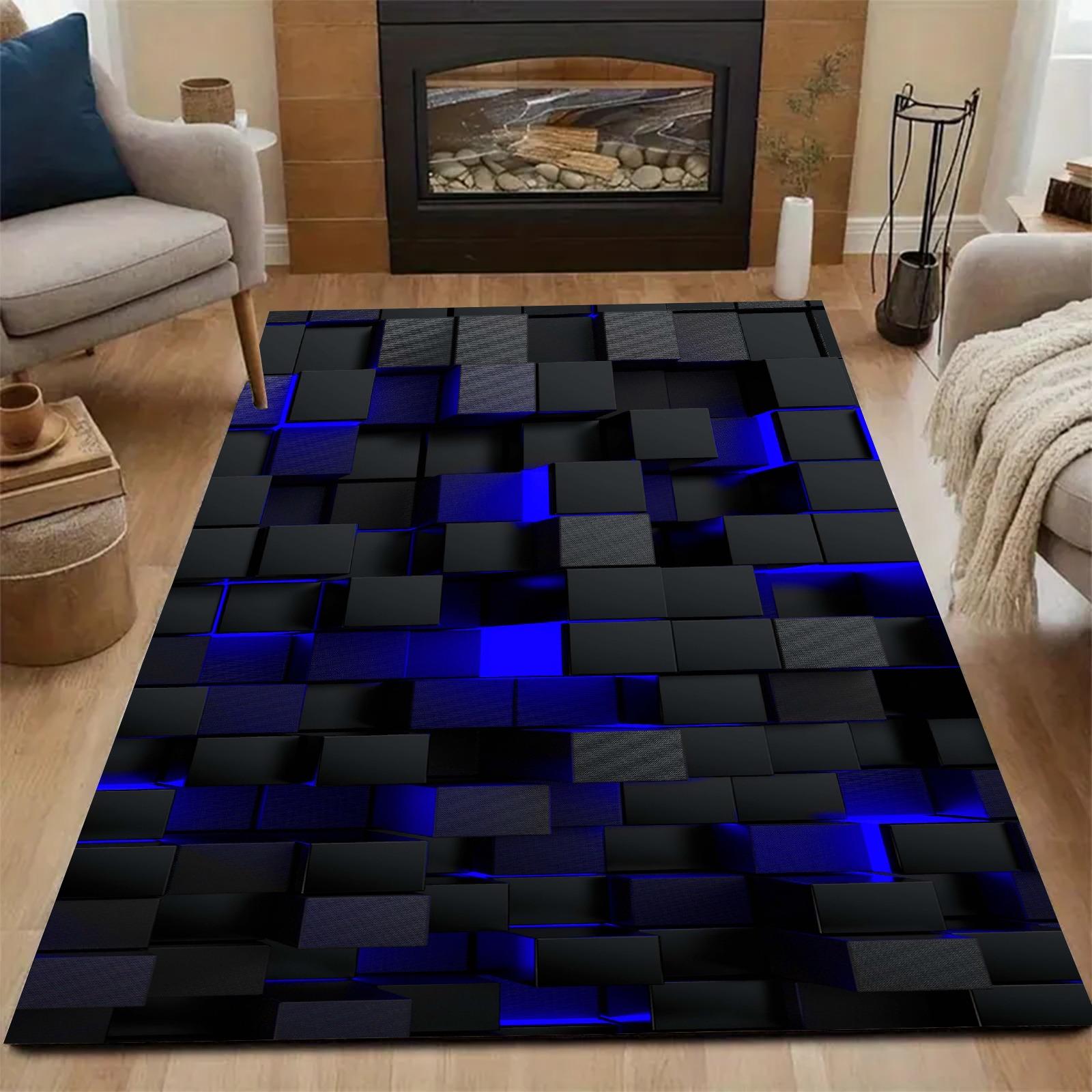 

Colorful Glowing Polygonal Grid Pattern Rug Soft Flannel Rug Washable Anti-Slip Carpet Halloween Decor 40x60cm