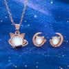 ANENJERY Moonlight Stone Moon Cat Earrings Necklace Jewelry Set for Women Sweet Little Animal Cavicle Chain Party Jewelry