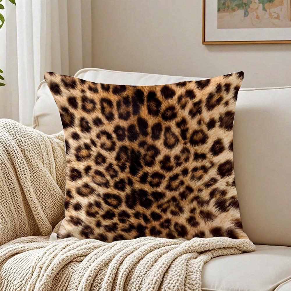Plaid Leopard Print Textures Pillow Cushion Cover Linen Pillowcase Soft For Sofa Bed Home Room Decor