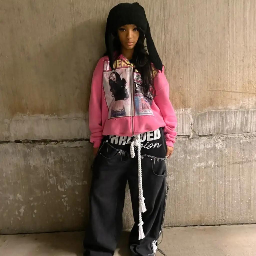 ZYLLO Retro Fashion Printed Pattern Hoodie Y2k Gothic Street Clothing Men and Women Loose Casual Sportswear K Pop Clothes