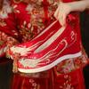 Woman Chinese Style Red Embroidered Wedding Shoes Increased Internal String Bead Tassel Cocked Shoes Toe Soft Sole Hanfu Shoes