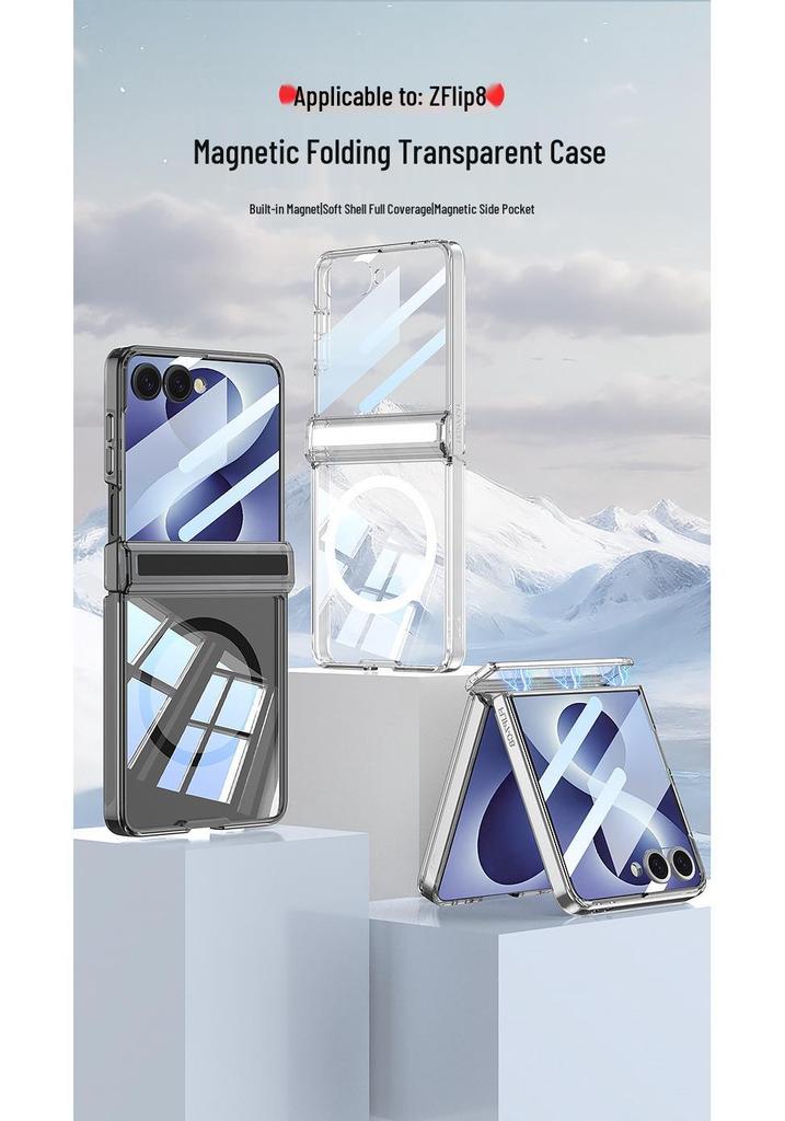Samsung Z Flip 8 Case: Transparent, Magnetic, Wireless Charging, Soft Airbag Design, Solid Color.