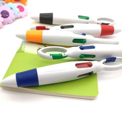 Bolígrafo retráctil multiusos escritura suave fácil uso escritura duradera cuatro colores neón con mosquetón llavero bolígrafo para estudiantes