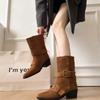 Niche Design Retro Thick Heel Short Boots Women's Boots New Medium Boots Small Square Head Western Boots