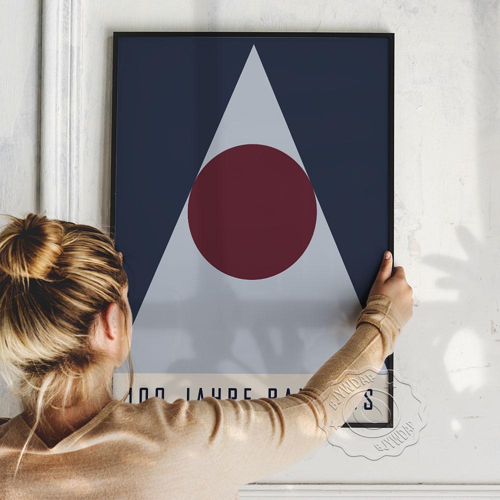 Bauhaus Exhibition Poster, Geometric Shadesblue Triangle Red Round Patterning Combination Poster, Minimalism Home Kid Room Decor No Frame