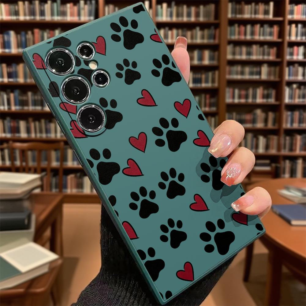 Paw Prints and Red Hearts Soft TPU Case Slim Shockproof Protective Cover For Samsung Galaxy S Ultra FE Plus A Series 5G