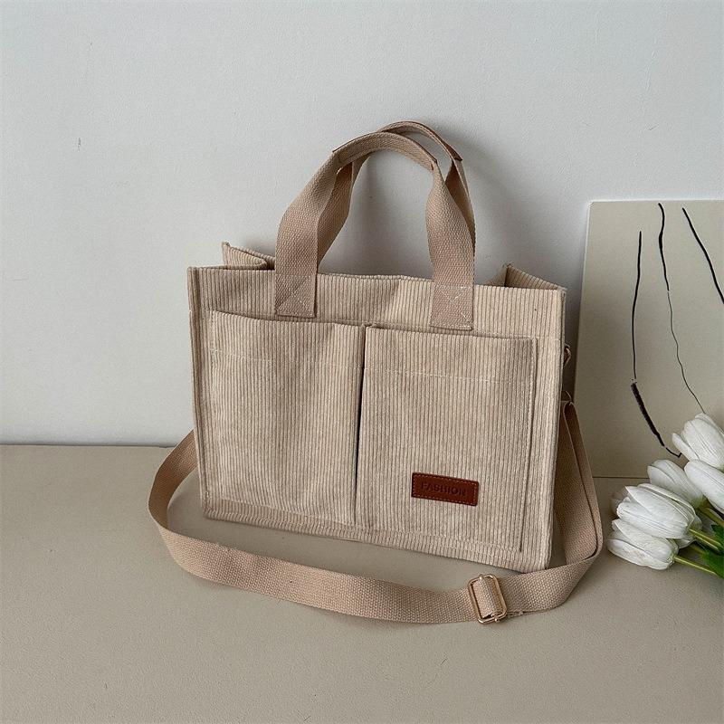 Tote Bag Women's Large-capacity New Fashion Strip Velvet Shoulder Bag Casual Simple Portable Messenger Bag Commuter Bag