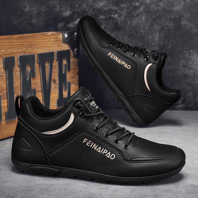 Autumn and winter new mid-top casual shoes for men, one pedal for wear-resistant jogging, leather surface trendy men's shoes