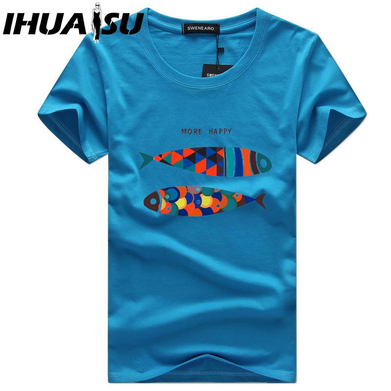 

Футболка с коротким рукавом IHUASU из хлопка, мужская модная свободная рубашка с коротким рукавом, напечатанная сострадательная рубашка XXXXXL озеро синий