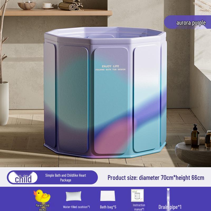 Portable Folding Bath Barrel for Adults & Children - PVC, No Installation Required