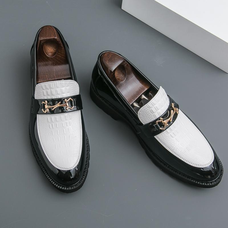 Luxury Designer New Black White Mixed Patent Leather Casual Shoes For Men Loafter Formal Wedding Dress Homecoming Zapatos