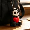 Grim Reaper Hanging Pendant Holding Heart Keychain Charm, 3D Printed Gothic Skull Decor with Ball Chain, Backpacks Bags Purse Decoration, Halloween