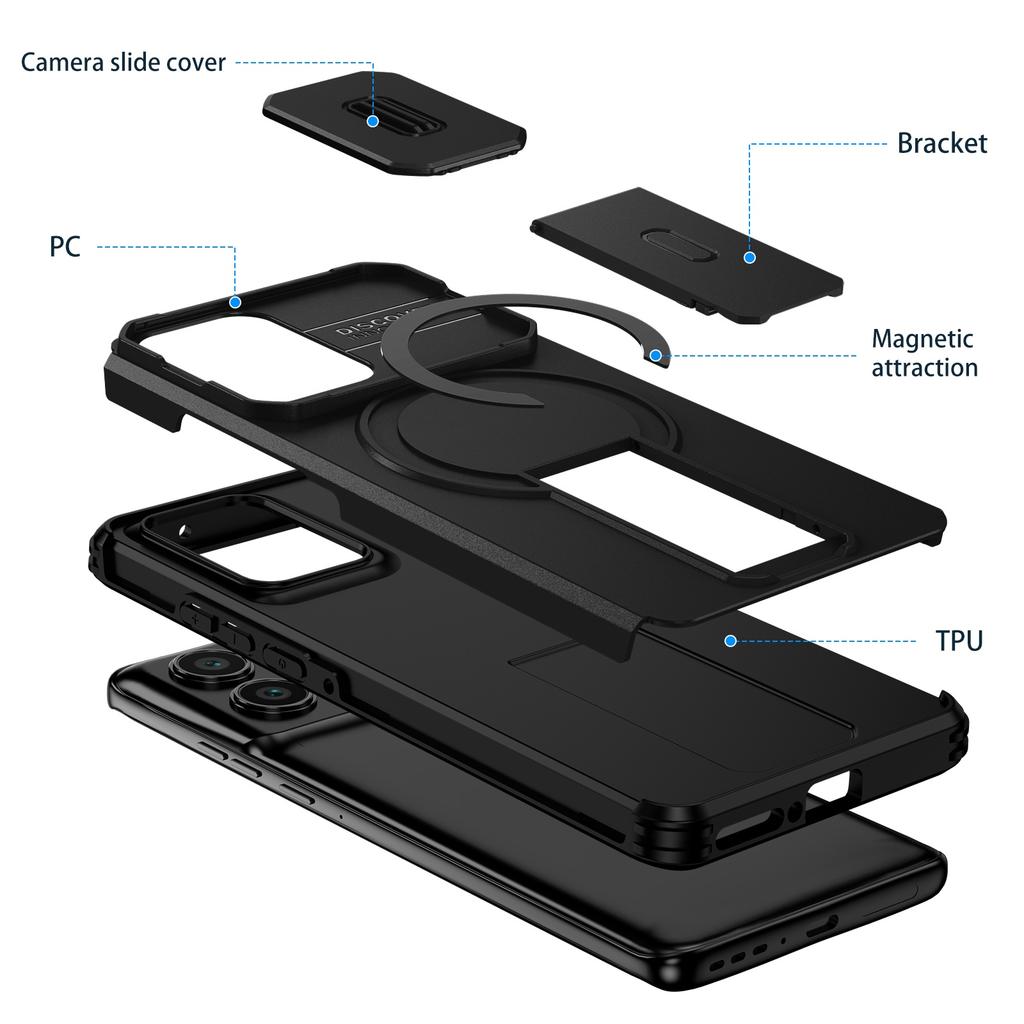 2 in 1 Schiebefenster Magnetische Handyhülle Für Motorola Moto Edge 2025 6,7 Zoll Weicher TPU-Rahmen Harte Kunststoff Schutzrückseite