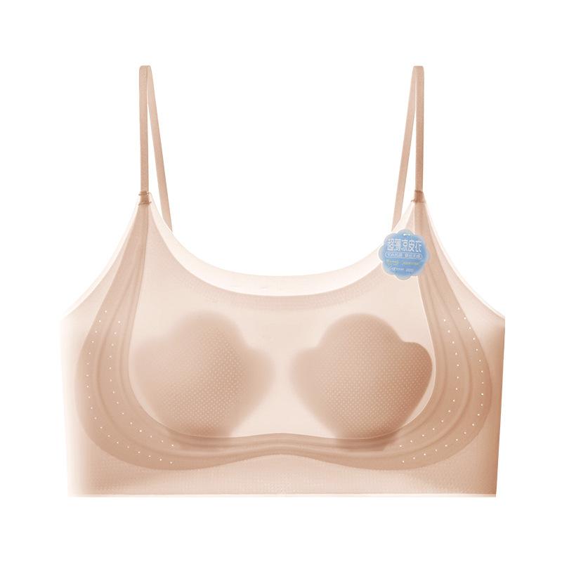 

Skin Tone Ultra Thin Breathable Wireless Bra with Thin Spaghetti Straps and Perforated Heart Cups L дубильная кора