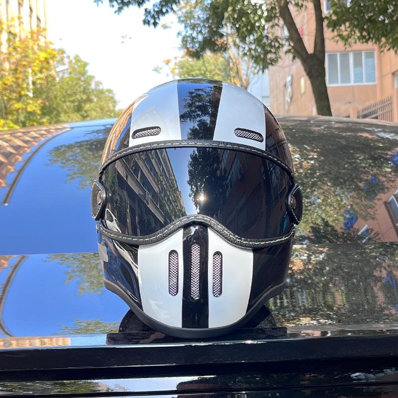 Pig Nose Fiberglass Small Helmet Body Retro Locomotive Motorcycle Helmet Cruise Locomotive Full Helmet Four Seasons Men and Women Ride