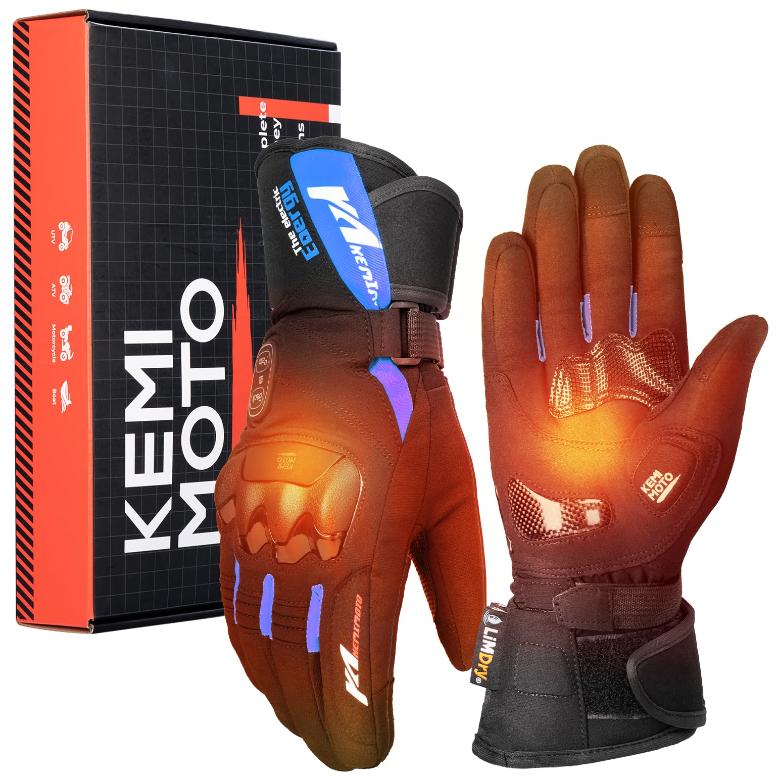 

KEMIMOTO Electric Heated Gloves for Motorcycles and with Independent Heating for the Back of the Hand and Battery Level Up to 28 Hours of Large 3 синий