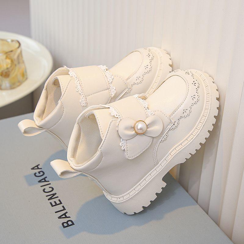 Children's Fashionable Ankle Boots for Autumn and Winter, Sweet Fleece Soft-soled Leather Boots for Girls