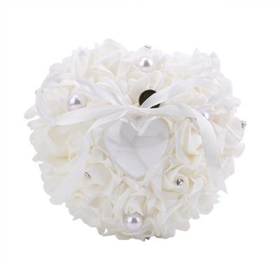 Romantic Wedding Favors Heart Shaped Jewelry Gift Ring Box Pillow Cushion(White)