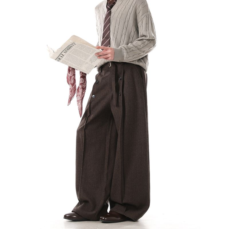 Dream Made Old Money Style New Rich Light Luxury Wool Trousers for Men, Autumn and Winter Thickened Straight Wide-Leg Casual Pants