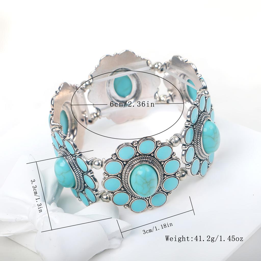 Retro Bohemian Natural Turquoise Cuff Bracelet Ethnic Style Vacation Casual Travel Accessories For Women Boho Exquisite Accessories