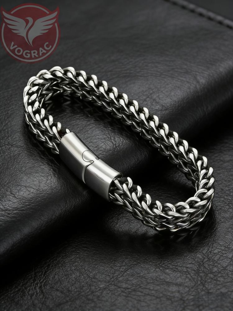 Stainless Steel Braided Double Row Front and Rear Fish Scale Alloy Magnetic Buckle Bracelet with Keel Jewelry New Model