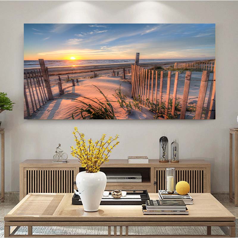 Beach Landscape Canvas Painting Indoor Decorations Wood Bridge Wall Art Pictures For Living Room Home Decor Sea Sunset Prints