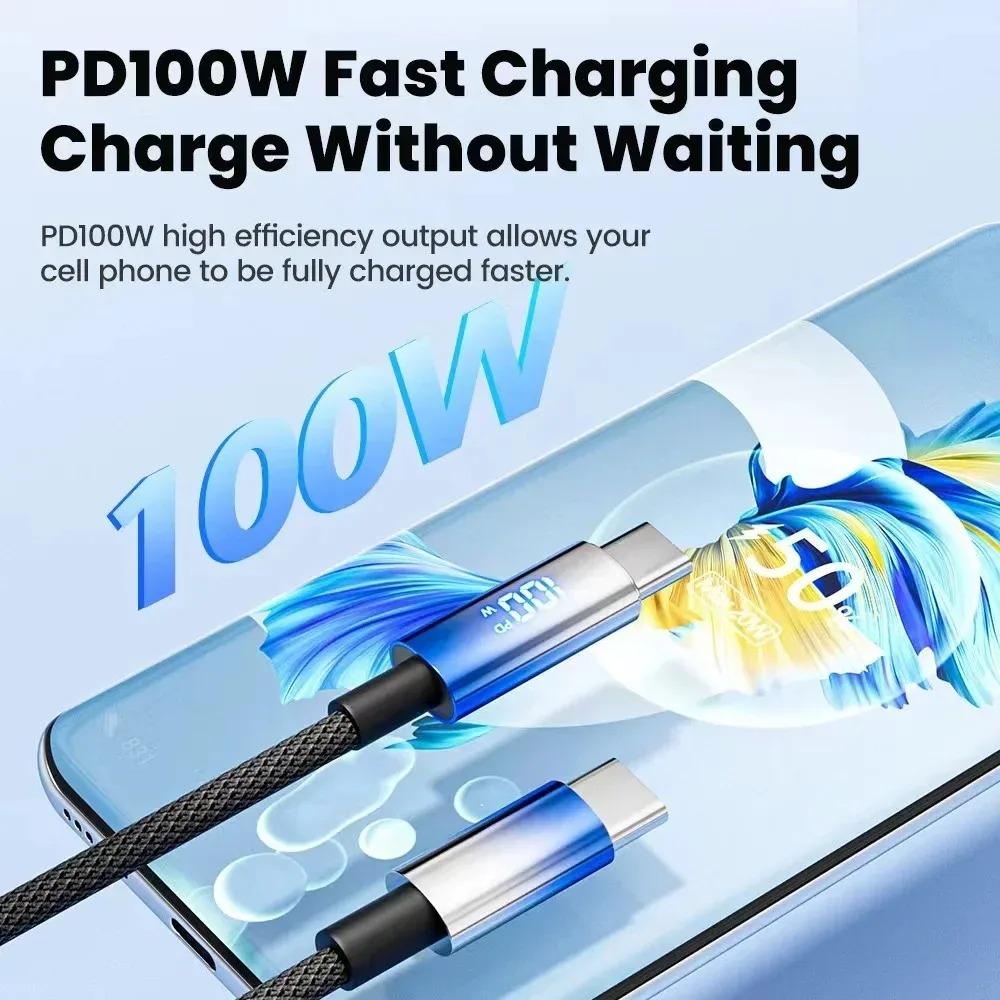 iPYZH Type C Charger Cable 100W PD Fast Charging For iPhone 15 16 17 Galaxy Macbook iPad with Display
