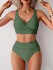 Vintage Hot Pink Patchwork Bikini Women V Neck Cross Pleate High Waist Swimsuit 2026 Holiday Bathing Suit Swimwear Large Size