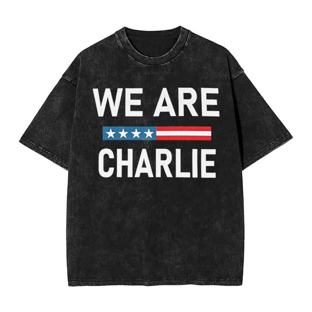 Herren You Cant Silence Us All I Am Charlie Kirk Ausgewaschen T-Shirts Sommer Kurzarm T-Shirts Rundhals Hip Hop Freizeit T-Shirt Sommer