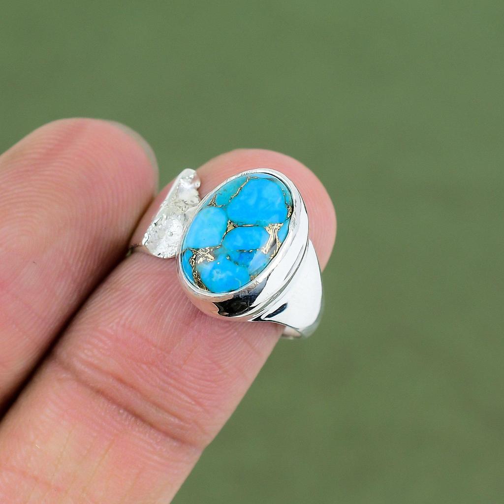 Copper Blue Turquoise Ring 925 Sterling Silver Ring Handmade Jewelry Amazing Ring Decent Gemstone Ring Gift For Women Available In Ring Size