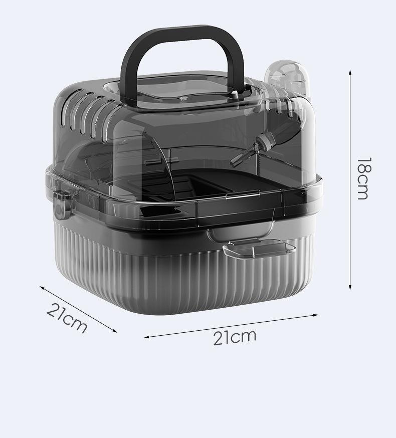

Легкая дорожная клетка для хомяка, переноска для шиншиллы с ручкой, дышащий домик для мелких животных с поилкой для хомяка чёрный