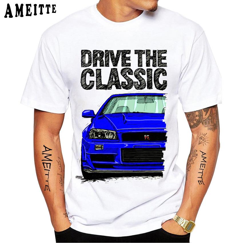 Drive The Classic Skyline R34 T-Shirt Men Short Sleeve JDM Legend GTRCar Design Sport T Shirt H