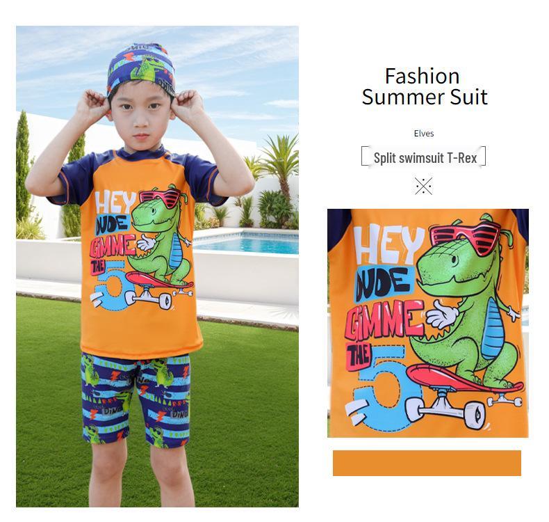 New Boys' Two-Piece High Elastic Quick-Dry Swimsuit Set – Sizes S, M, L