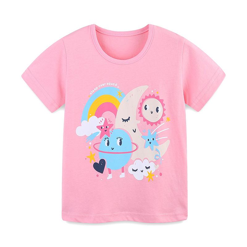 Children s T-shirt Summer New Print Children s Short-sleeved T-shirt Round Neck Children s Top 100 розовый